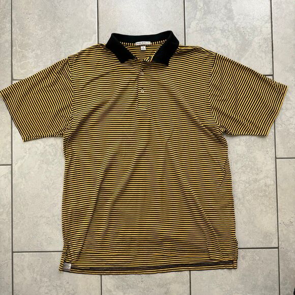Peter Millar Mens Polo Golf Shirt Black Yellow Striped Size XL - Picture 1 of 4